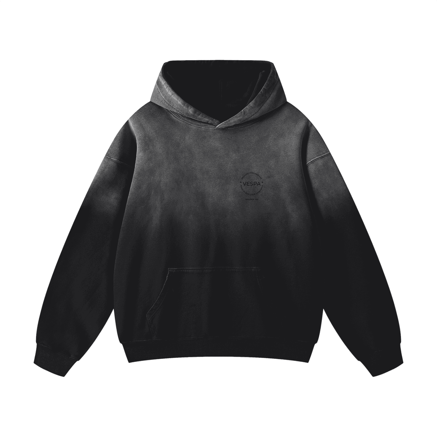 Black hoodie with Vespa logo, stylish and comfortable casual wear.