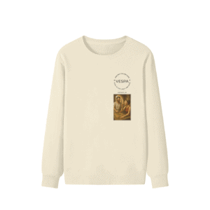 Comfortable cream sweatshirt featuring Vespa Italian Café logo, vintage art graphic, and Sedona, AZ location.