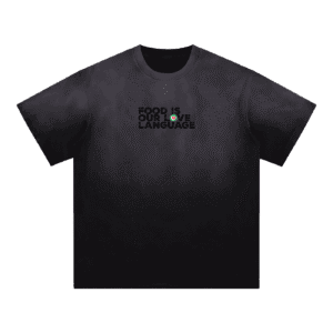 Stylish black t-shirt featuring Vespa Italian Café's logo and slogan "Food is our love language".