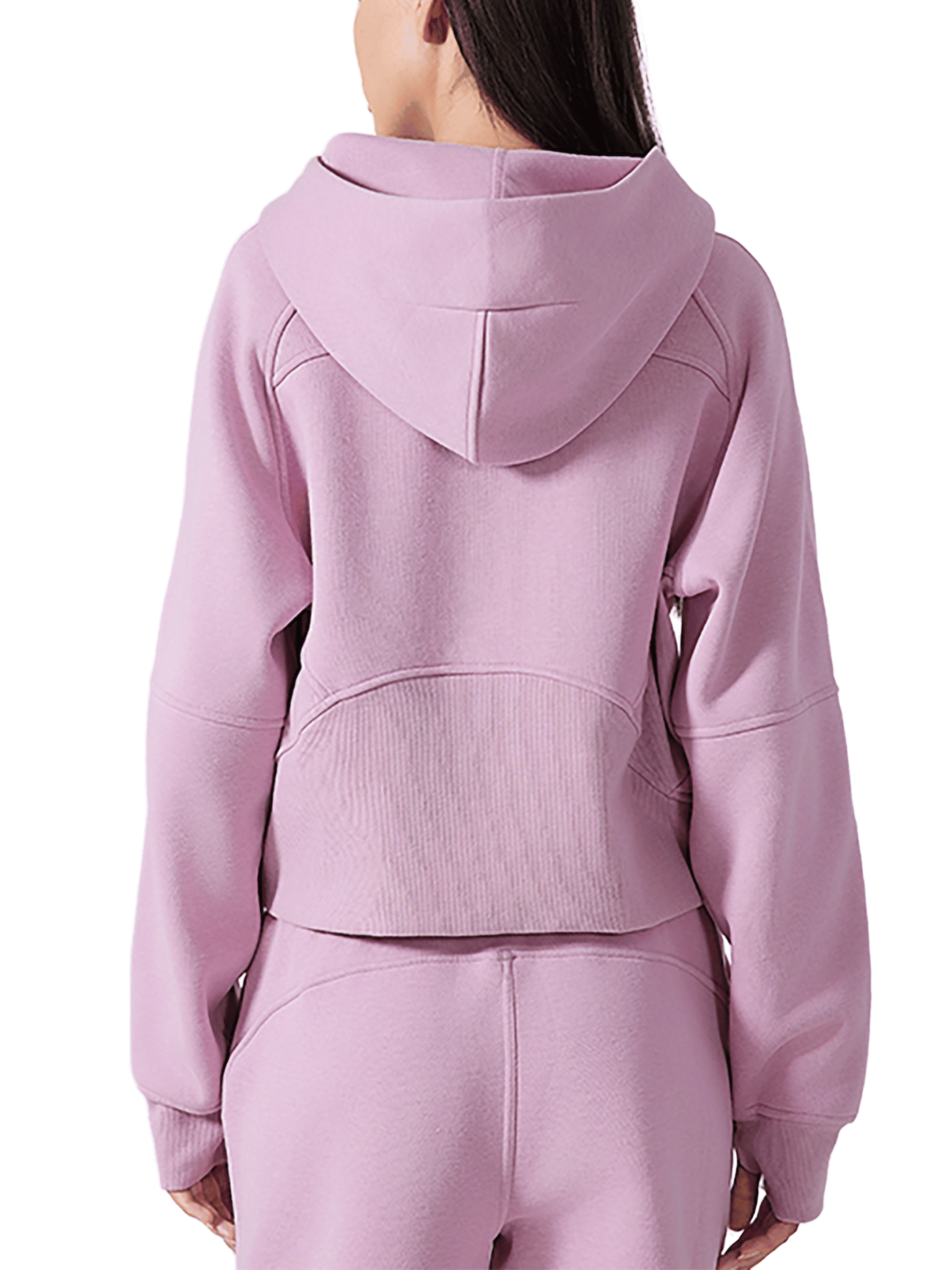 Soft pink comfy sweatshirt with hood, perfect for relaxing or casual outings.